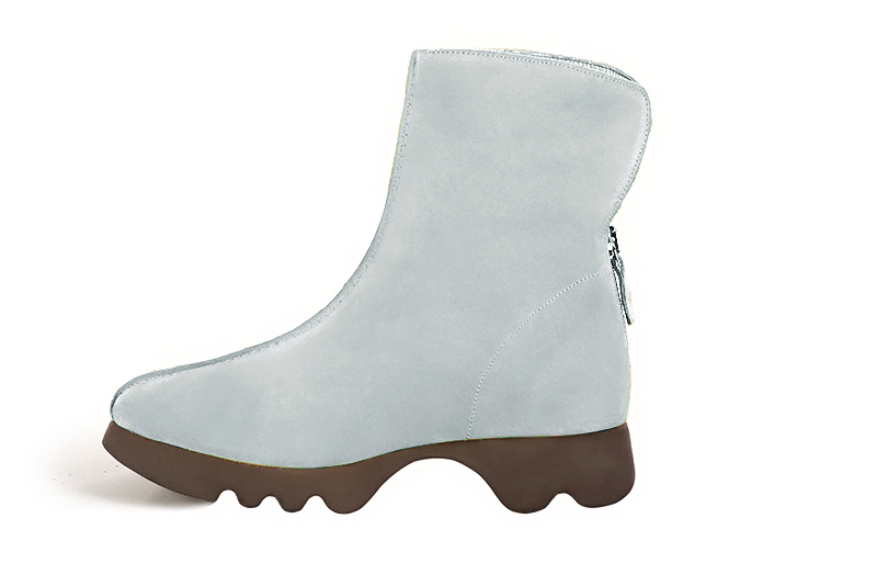 Pearl grey women's ankle boots with a zip at the back.. Profile view - Florence KOOIJMAN